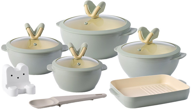 키친웰 IH 인덕션 위드 프리미엄 냄비 세트 7개, 제이드 그린, 양수냄비 16cm + 양수냄비 18cm + 양수냄비 20cm + 양수냄비 22cm + 거치대 + 요리스푼 + 그리들팬, 1세트