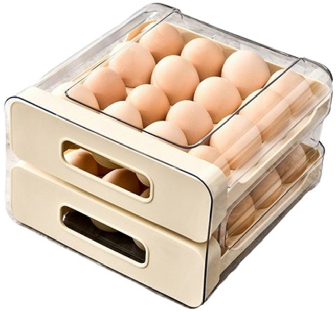 블럭마트 더블레이어 32구 서랍형 계란케이스, 크림, 1개