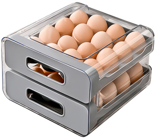 블럭마트 더블레이어 32구 서랍형 계란케이스, 그레이, 1개