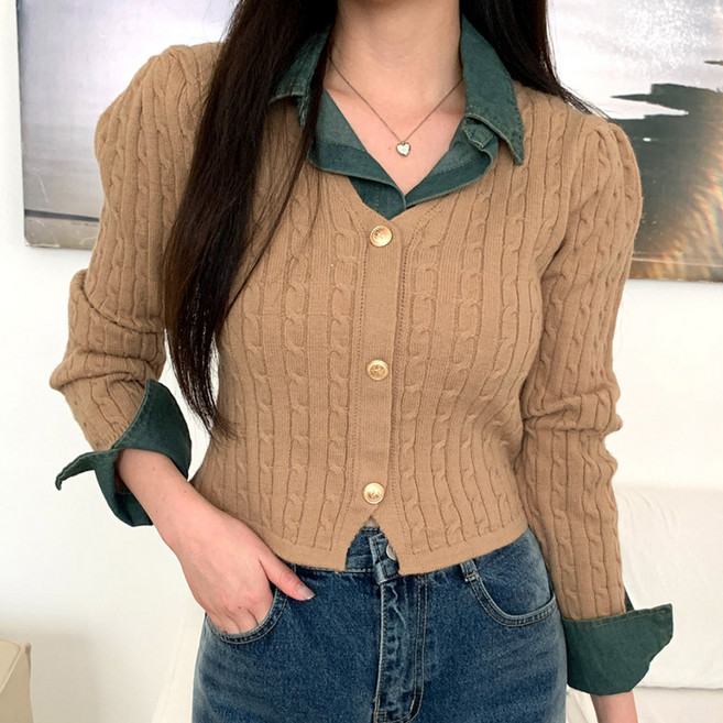 럽스 여성용 윈스 청카라 청소매 세미크롭 가디건