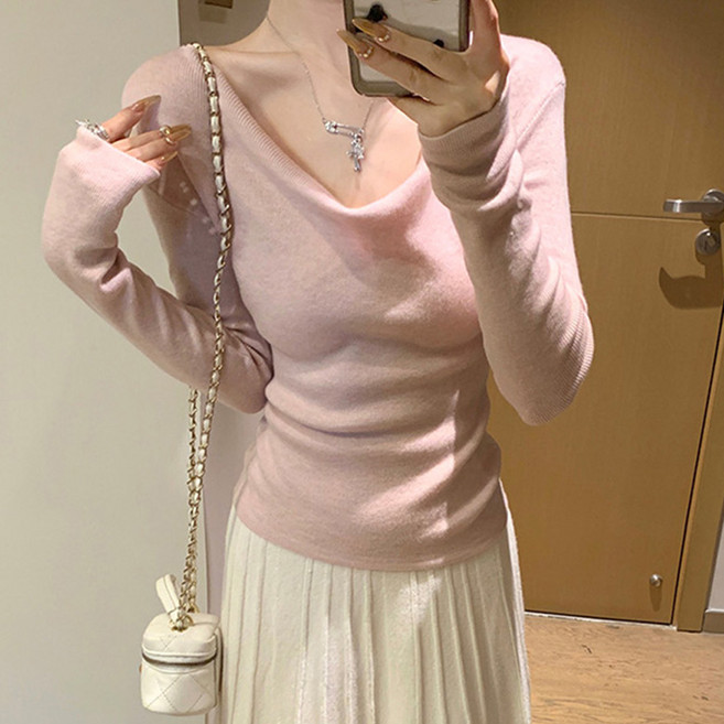 비비에모 여성용 딥브이넥 소프트 니트 티셔츠 07264