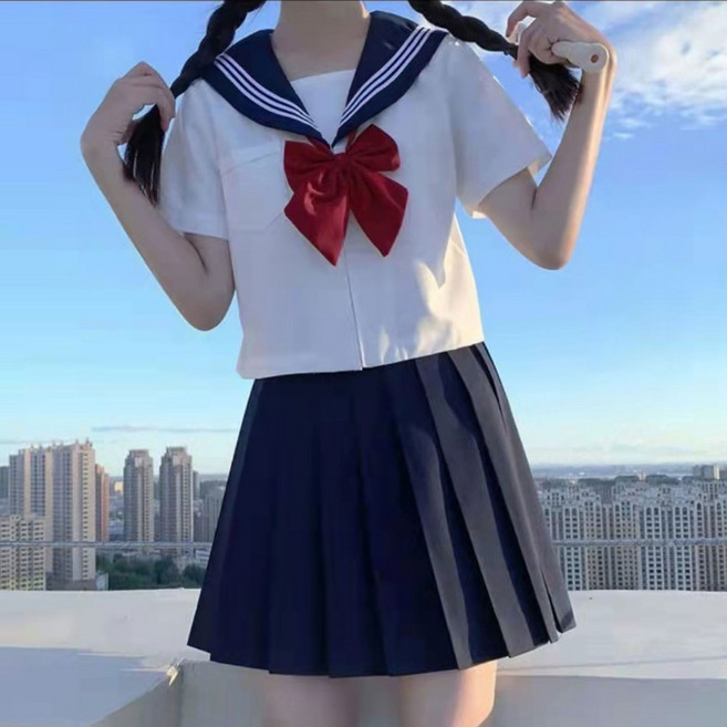 오프리 세일러 반팔 교복 빅사이즈 코스튬 세트