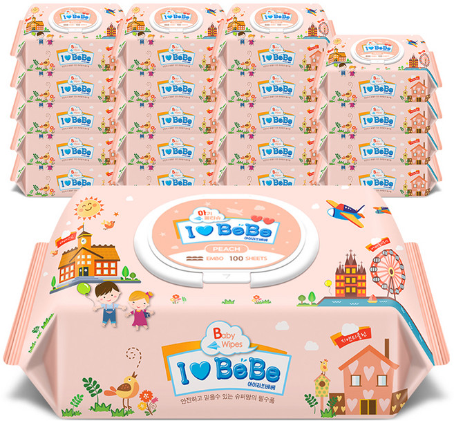 아이러브베베 피치 아기물티슈 캡형, 52g, 100매, 20개
