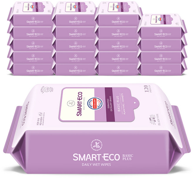 스마트에코 베이직플러스 아기물티슈 리필형, 43g, 120매, 20개