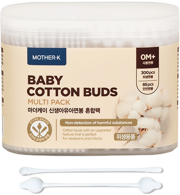 마더케이 신생아유아면봉 혼합팩 위생면봉 300p + 안전면봉 85p 세트, 1세트