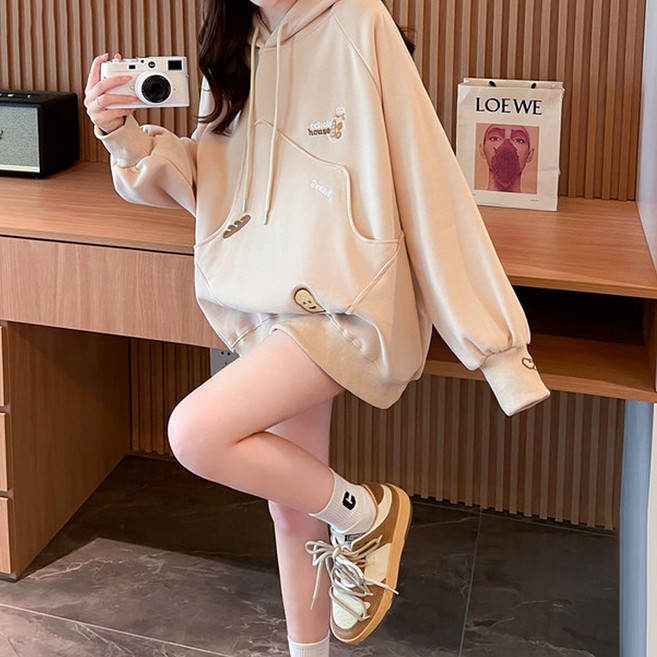 메이첼 여성용 유니크 스트링 캐릭터 레터링 자수 긴팔 후드티 13558