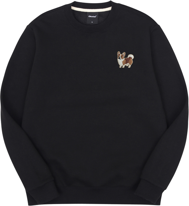 옥스타 남녀공용 스마일리 웰시코기 자수 특양면 맨투맨 4SSP029