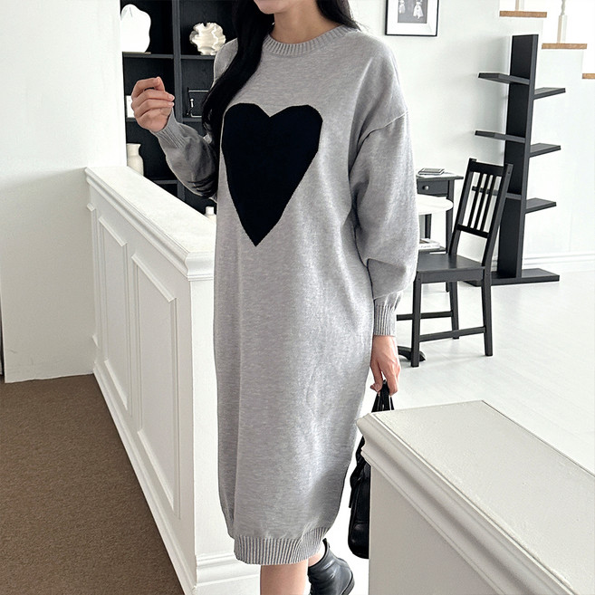 메이첼 여성용 빅하트 루즈핏 니트 원피스 13639