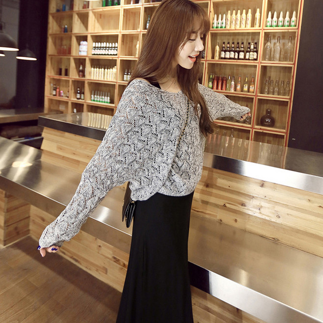 엘쏘 여성용 브이넥 빈티지 풀오버 스웨터 + 원피스 세트