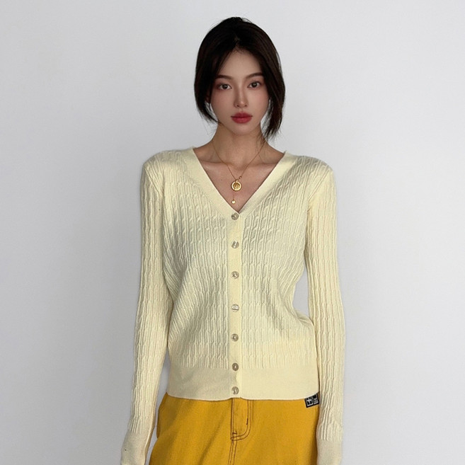 더시럽 여성용 데일리 V넥 시보리 긴팔 가디건