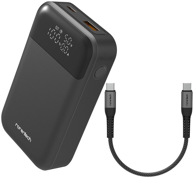 로랜텍 LCD 디스플레이 PPS 초고속충전 보조배터리 10000mAh + C to C 60W케이블, RC-33W