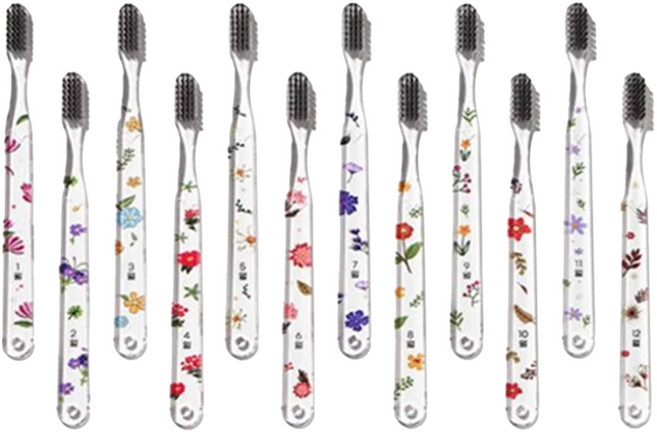 위덴 월별 칫솔 12종 세트 꽃디자인, 12개입, 1세트