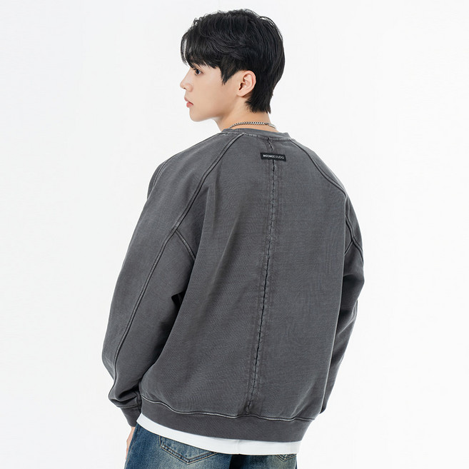 모즈모즈 남녀공용 헤비 웨이트 피그먼트 나그랑 뒷절개 오버핏 맨투맨