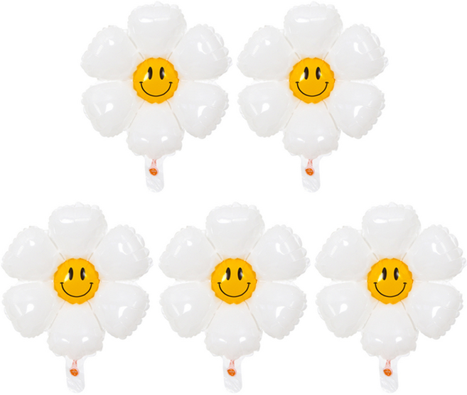 데일리조이 스마일 데이지꽃 풍선 생일 파티용품 S 44 x 37 cm, 화이트, 5개