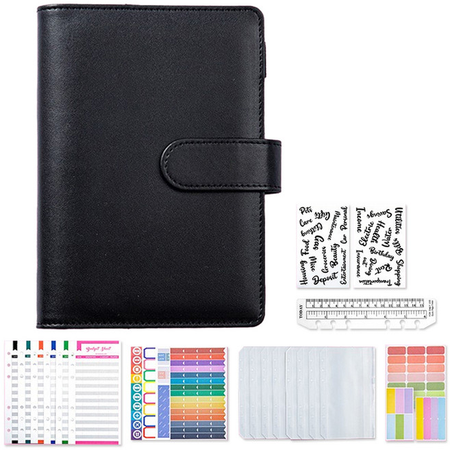 마다꾸미 현금 챌린지 A6 다이어리 속지 바인더 세트 6공, 블랙, 1개