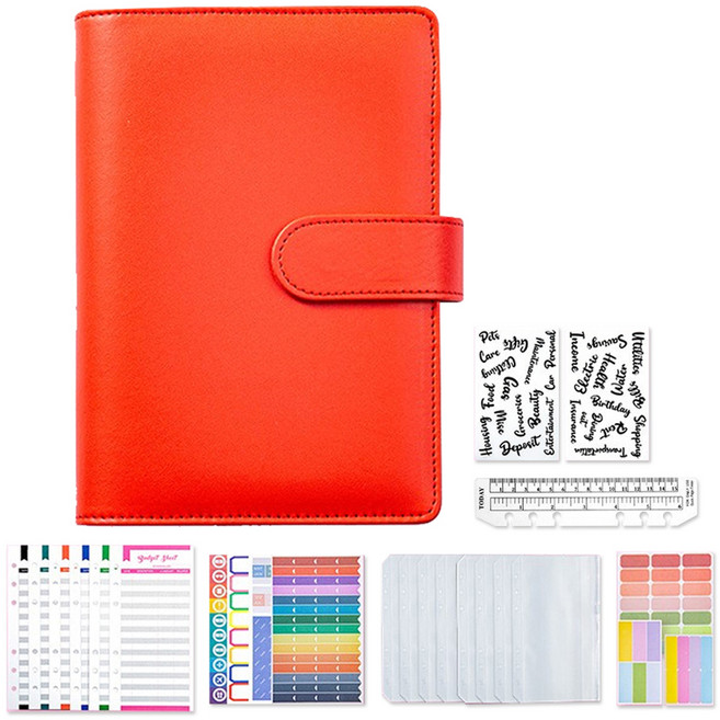 마다꾸미 현금 챌린지 다이어리 A6 바인더 6공, 레드, 1세트