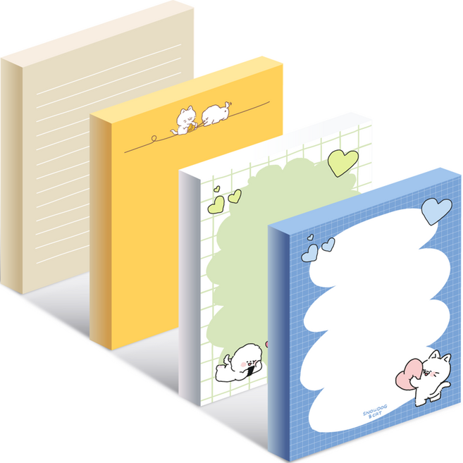 위드나 스노우독 캣 떡메모지 4종 세트, 그린 + 블루 + 브라운 + 옐로우, 100매, 1세트