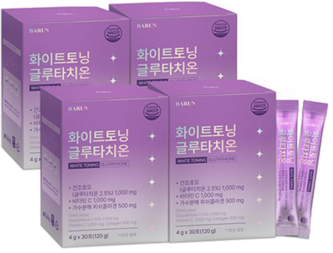 Barun 亮白穀胱甘肽隨身包 30條入, 4個, 120g