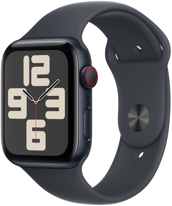 Apple 정품 2024 애플워치 SE 2세대 알루미늄 케이스, 미드나이트 미드나이트 스포츠 밴드 S/M, 44mm, Cellular, 미드나이트 / 미드나이트 스포츠 밴드, S/M