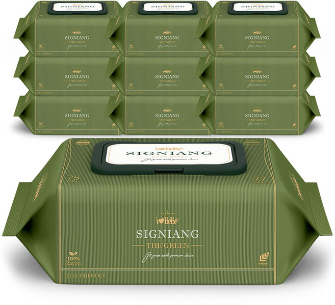 아이러브베베 시그니앙 더그린 아기물티슈 캡형, 75g, 77매, 10세트