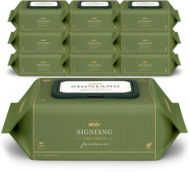 아이러브베베 시그니앙 더그린 아기물티슈 캡형, 75g, 77매, 10세트 - 쿠팡