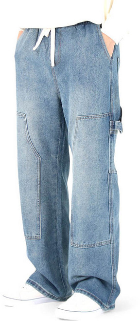 남성용 버뮤다 와이드 빈티지 워싱 카고 밴딩 청바지 YXD75