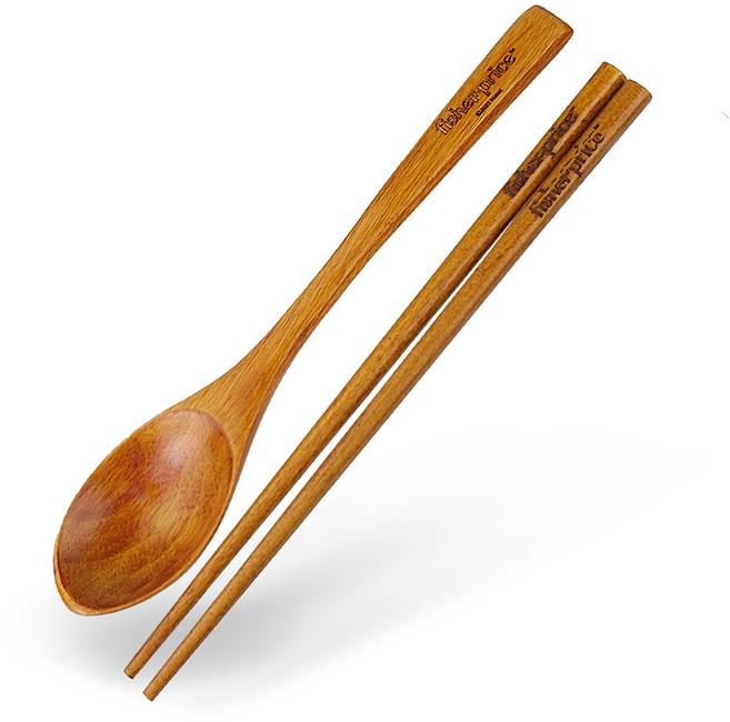 피셔프라이스 나무 아동 수저 세트, 1세트, 숟가락 + 젓가락