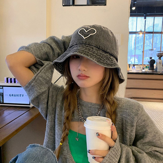 페이퍼먼츠 하트자수 데님 빈티지 벙거지 모자 23415