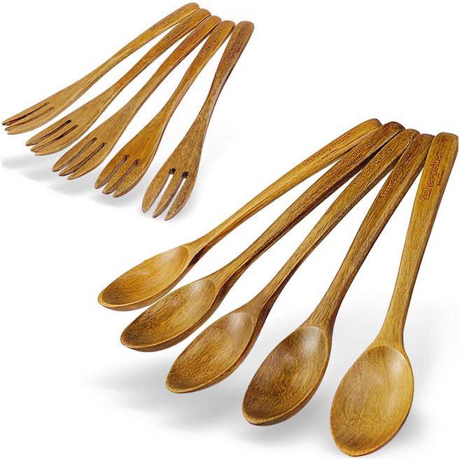 피셔프라이스 나무 야외 티스푼 5P + 나무 야외 티포크 5P 세트, 1세트, 티스푼 5P + 티포크 5P