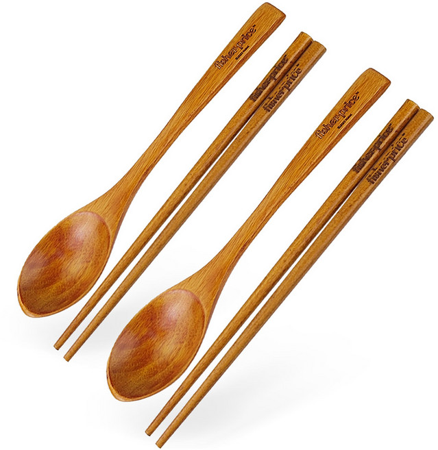 피셔프라이스 아동용 나무 수저 세트, 2세트, 숟가락 2p + 젓가락 2p
