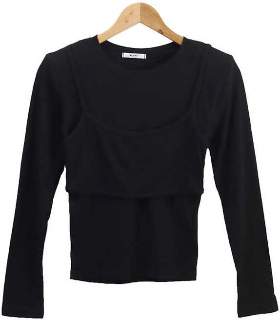 라라온 여성용 면 레이어드 골지 긴팔 티셔츠 탑 TSP1180