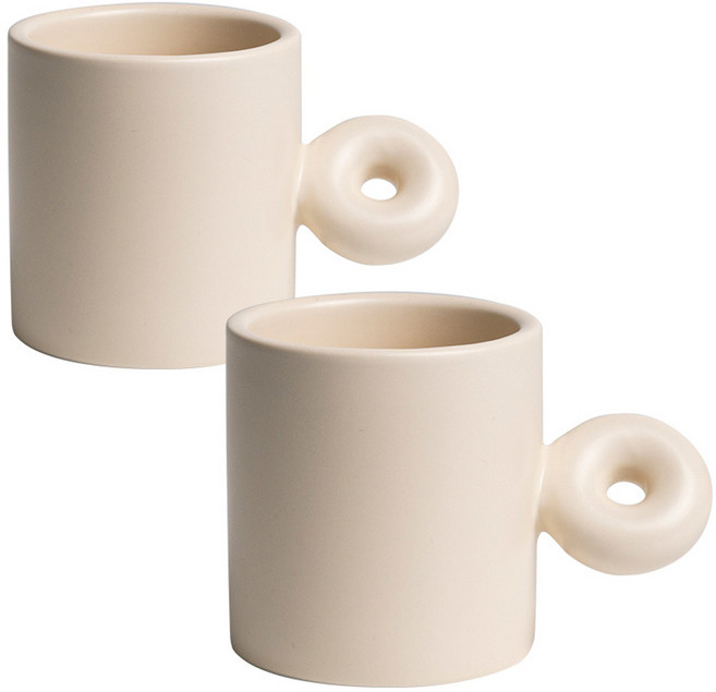 파스텔 링 도넛 카페 머그컵 230ml, 오트밀, 2개