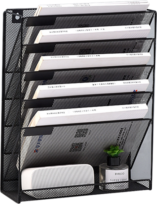 에버하우스 벽부착 다용도 파일 책꽂이 렉선반, 블랙(A타입), 6단