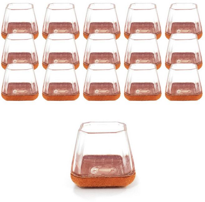 키에코베 미끄럼방지 투명 의자발 커버 사각, 브라운, 16개