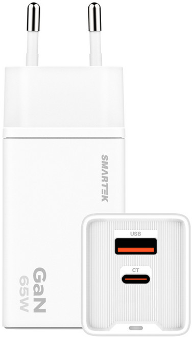 스마텍 PD 고속 충전 65W 2포트 Gan 충전기 + C타입 to C타입 케이블 세트 STQC-GAN65, 1세트, 화이트