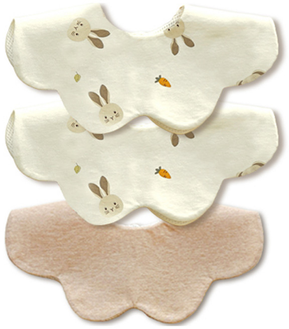 이키 오가닉 메쉬 롤링턱받이 3종 선물세트 + 쇼핑백, 토끼+토끼+베이지, 1세트