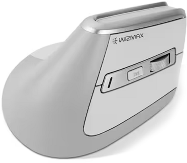 마이크로닉스 버티컬 인체공학 무선 무소음 마우스 WIZMAX M300, White + Gray