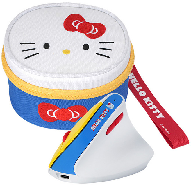 로이체 산리오 인체공학 저소음 버티컬 충전식 무선 마우스 + 파우치 세트 SAN-VMS-B-HK, 헬로키티