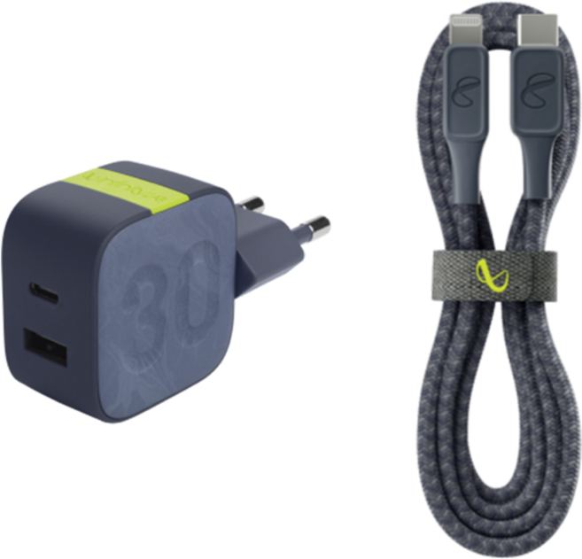 인피니티랩 2포트 멀티 고속충전기 어댑터 30W + C타입 케이블 100W 세트, 블루, 1세트