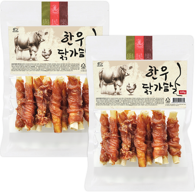 네츄럴이엑스 강아지 닭가슴살, 120g, 2개, 한우
