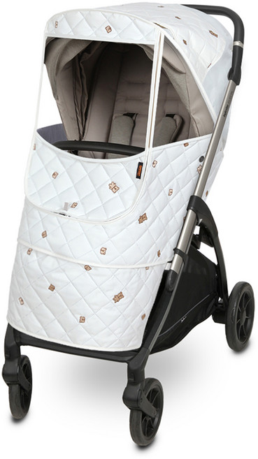 마니또 멜란지 자수 패딩 범용 유모차 방한 커버, 테디베어크림, 1개