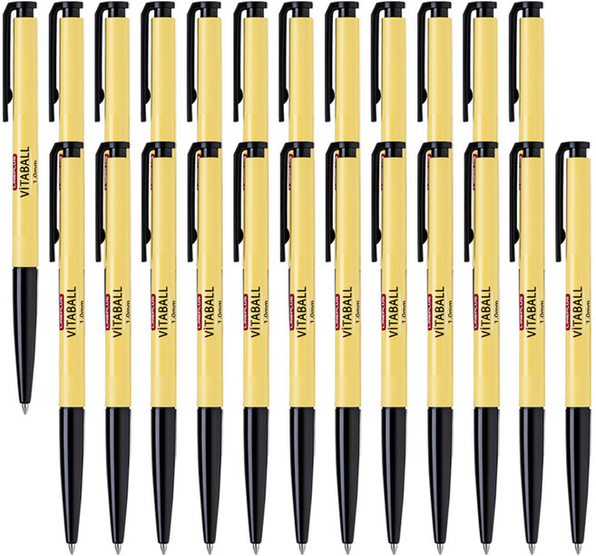 라인플러스 비타볼 볼펜 흑색 1mm, 옐로우, 24개