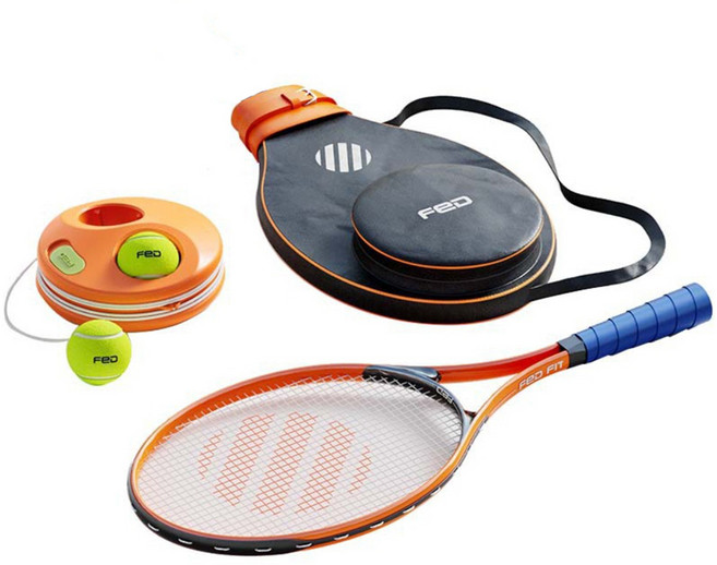 마샤투 페드 혼자 테니스 연습 트레이닝 라켓 + 테니스볼 2p + 연습기 세트, 오렌지, 1세트