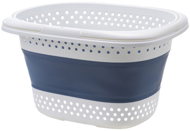 블럭마트 접이식 자바라 세탁바구니, 블루, 1개