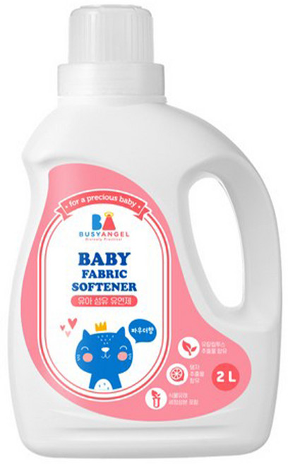 BUSYANGEL 柔順嬰兒衣物柔軟精 爽身粉香, 2L, 1瓶