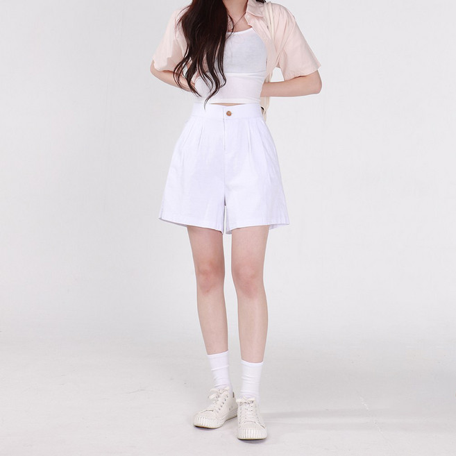 Cotton Closet 女款壓褶五分夏季彈性四分西裝短褲