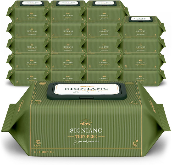 아이러브베베 시그니앙 더그린 아기물티슈 캡형, 75g, 77매, 20세트