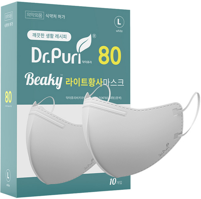 닥터퓨리 비키라이트 황사마스크 대형 KF80, 화이트, 1개, 10개입