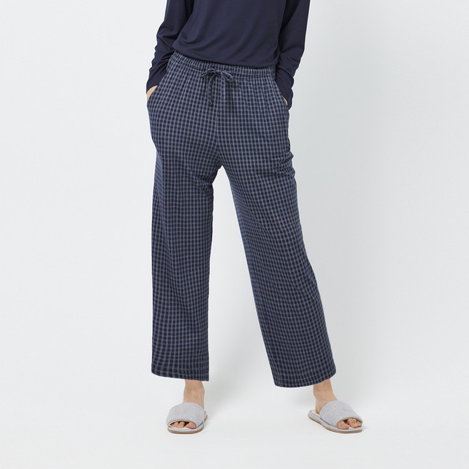 JAJU 여성용 보드라운 피치스킨 체크 10부 파자마 팬츠