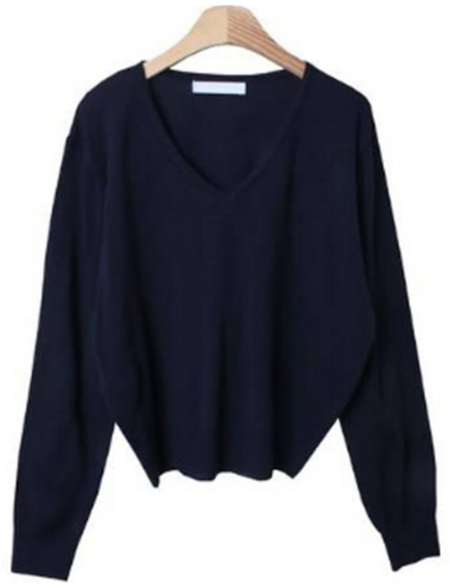 시크블랙 여성용 안모니 베이직 심플 아방핏 브이넥 니트 cpnt5573k48